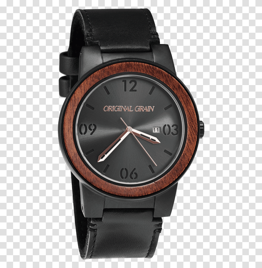 Sapele Black Leather Barrel 47mm Watch, Wristwatch, Clock Tower, Architecture, Building Transparent Png