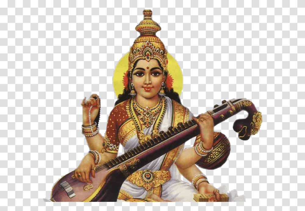 Saraswati Images With White Background, Person, Guitar, Leisure Activities, Musical Instrument Transparent Png