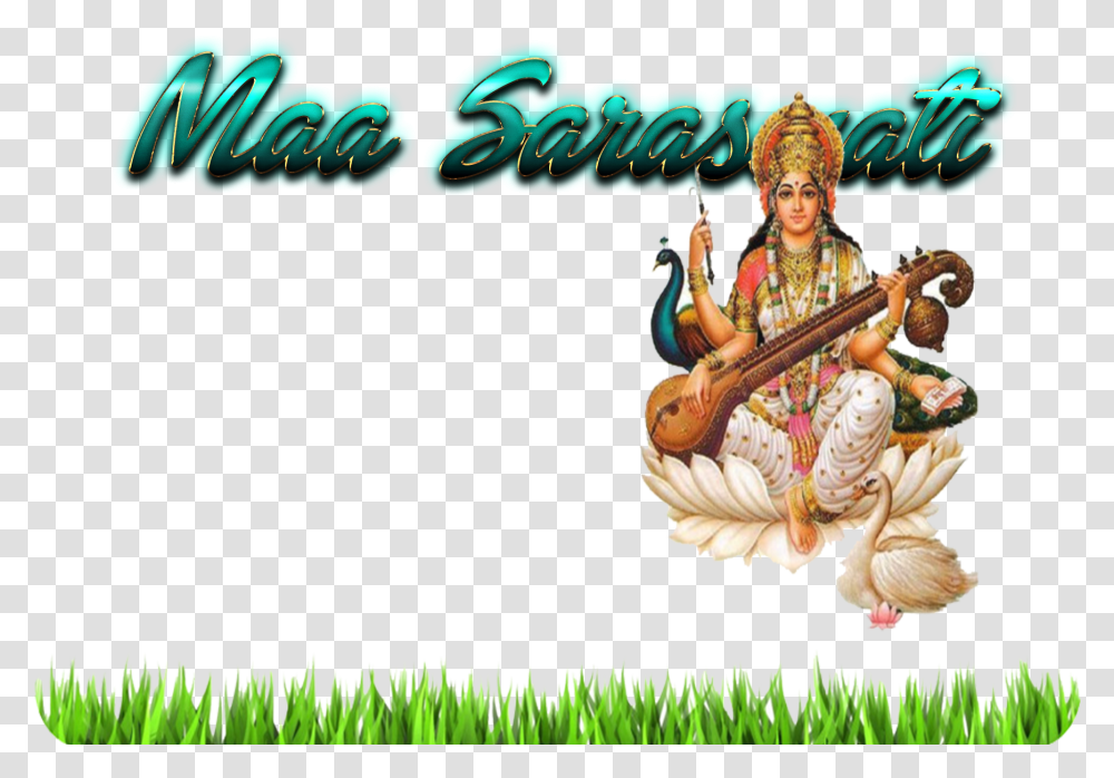 Saraswati Puja 2019 Free Pic Saraswathi God, Person, Leisure Activities, Plant, Guitar Transparent Png