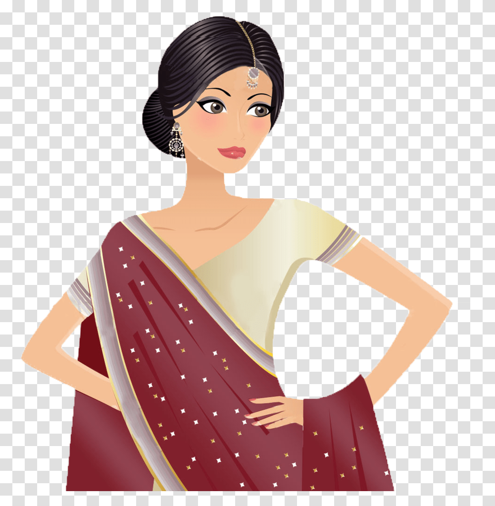 Sarees Images Cartoon Girl With Saree, Apparel, Sari, Silk Transparent Png