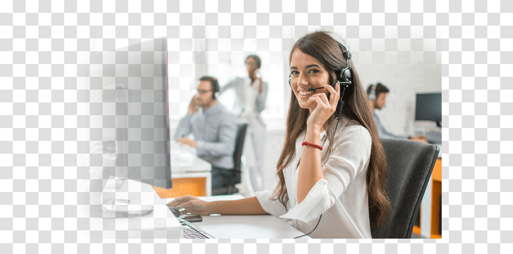 Sas Call Center Blog Customer Service Worker, Person, Electronics, Sitting, Table Transparent Png