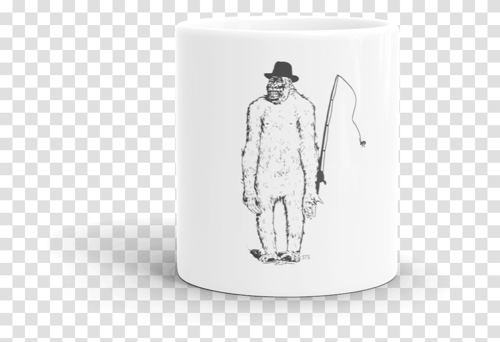 Sasqfishing Mockup Front View 11oz Coffee Cup, Person, Cylinder, Tin, Paper Transparent Png
