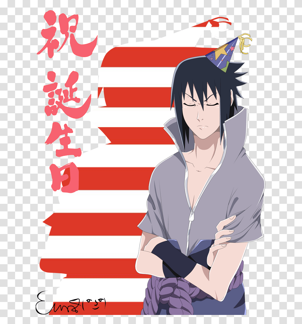 Sasuke With A Birthday Hat, Person, Human, Flag Transparent Png