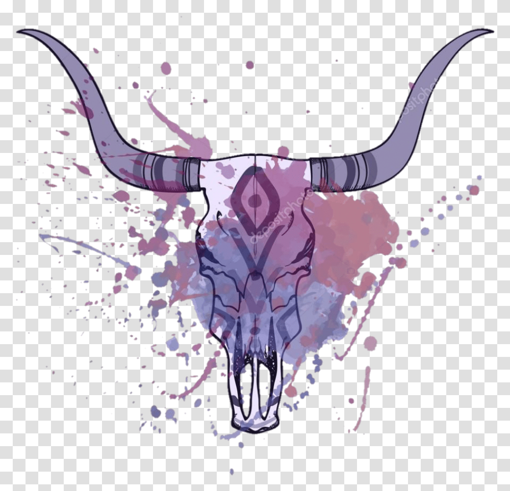 Satan Paint Tumblr Purple Sticker Orisitreal Cow Bull Skull, Animal, Sea Life, Invertebrate, Person Transparent Png