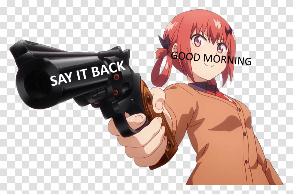 Satania With A Gun, Helmet, Person, Weapon Transparent Png