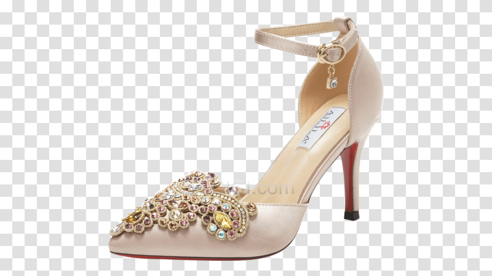 Satin Rhinestones Elegant With Ankle Strap 8 Cm High Gold Pointed Heels For Brides, Apparel, Sandal, Footwear Transparent Png