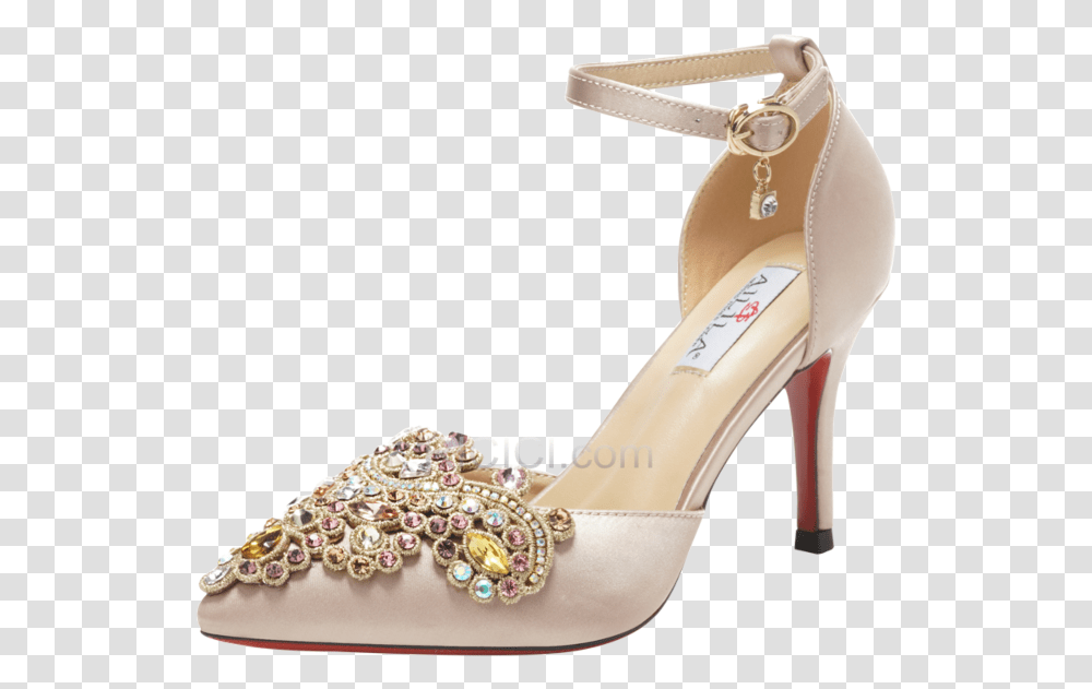Satin Rhinestones Elegant With Ankle Strap 8 Cm High Gold Pointed Heels For Brides, Apparel, Sandal, Footwear Transparent Png