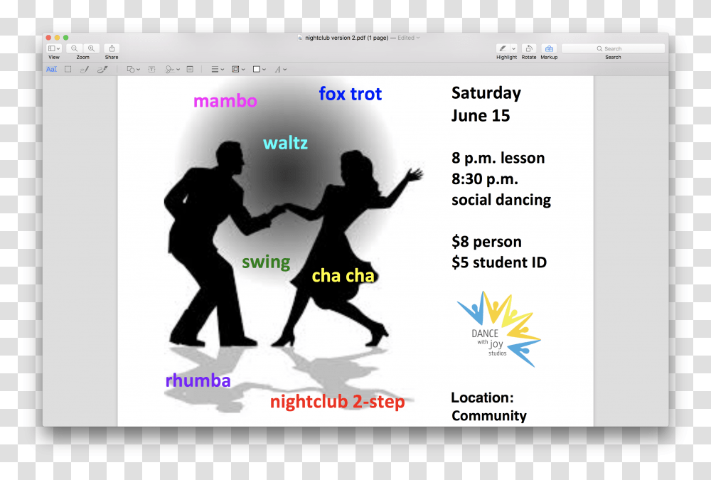 Saturday Dance With Joy Party June Swing Dancing, Person, Poster, Advertisement, Flyer Transparent Png