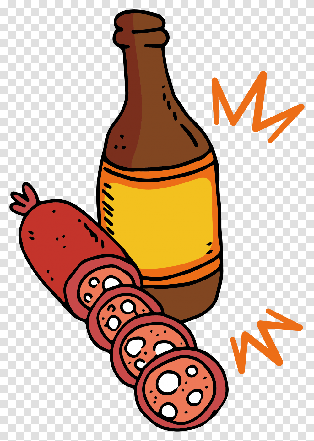 Sausage Beer Bratwurst Hot Dog Clip Art Beer, Beverage, Drink, Bottle, Food Transparent Png