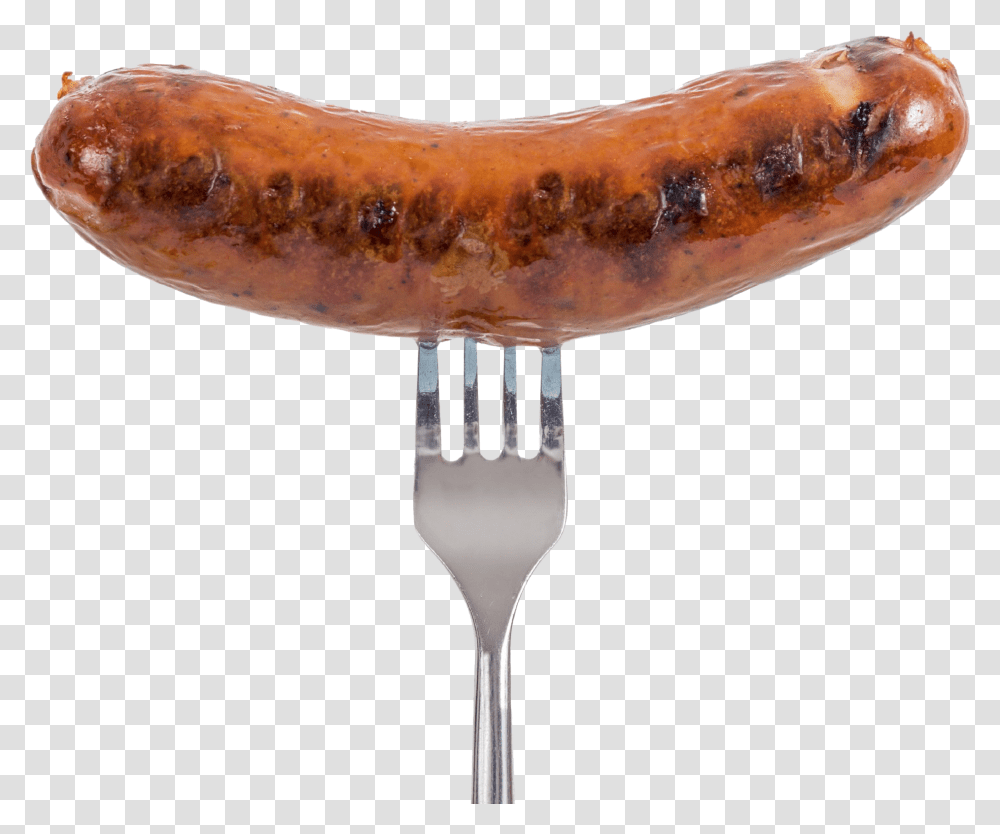 Sausage On A Fork, Cutlery, Food Transparent Png