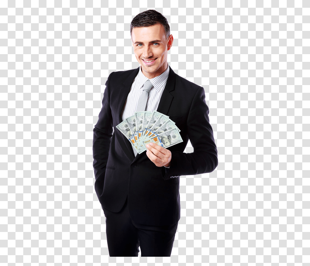 Save On Credit Card Fees Man With Money, Suit, Overcoat, Apparel Transparent Png