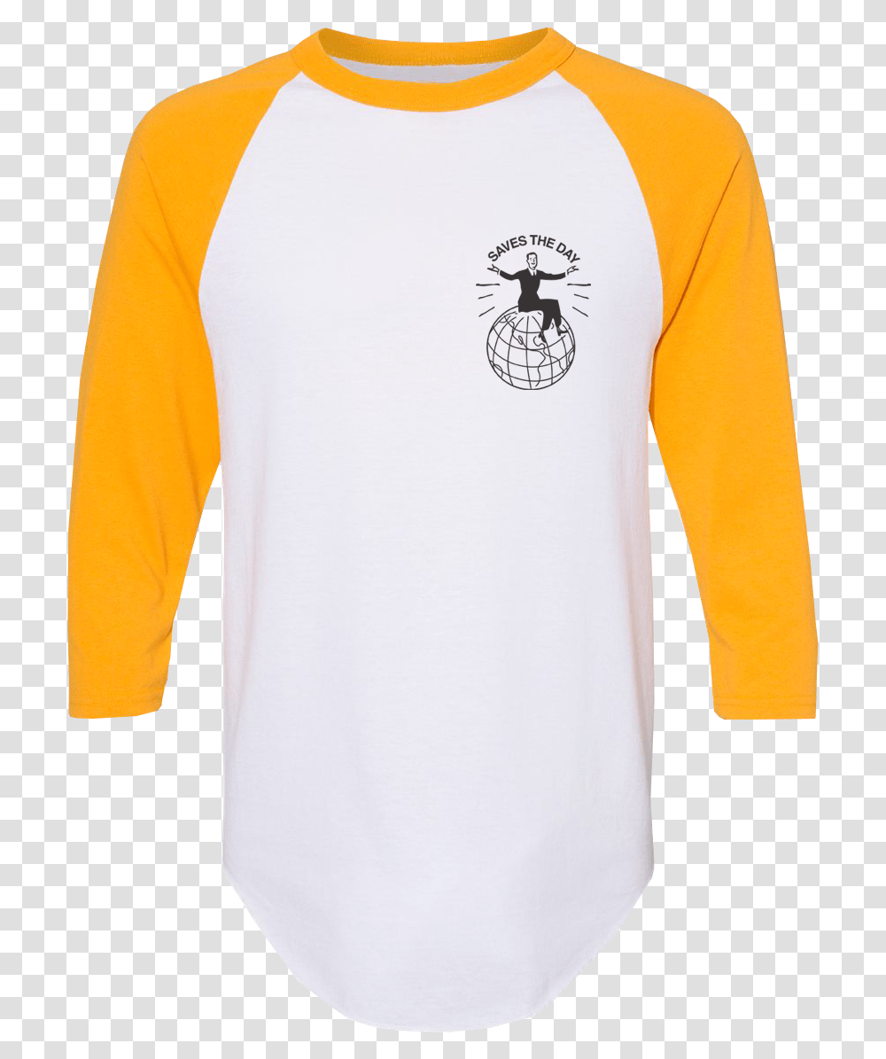 Saves The Day Globe On Goldwhite Baseball Tee, Sleeve, Clothing, Apparel, Long Sleeve Transparent Png
