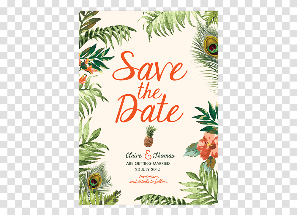 Savethedate Jungle Pepperandjoy Front Uk Save The Date Tropical Wedding, Plant, Pineapple, Fruit, Food Transparent Png