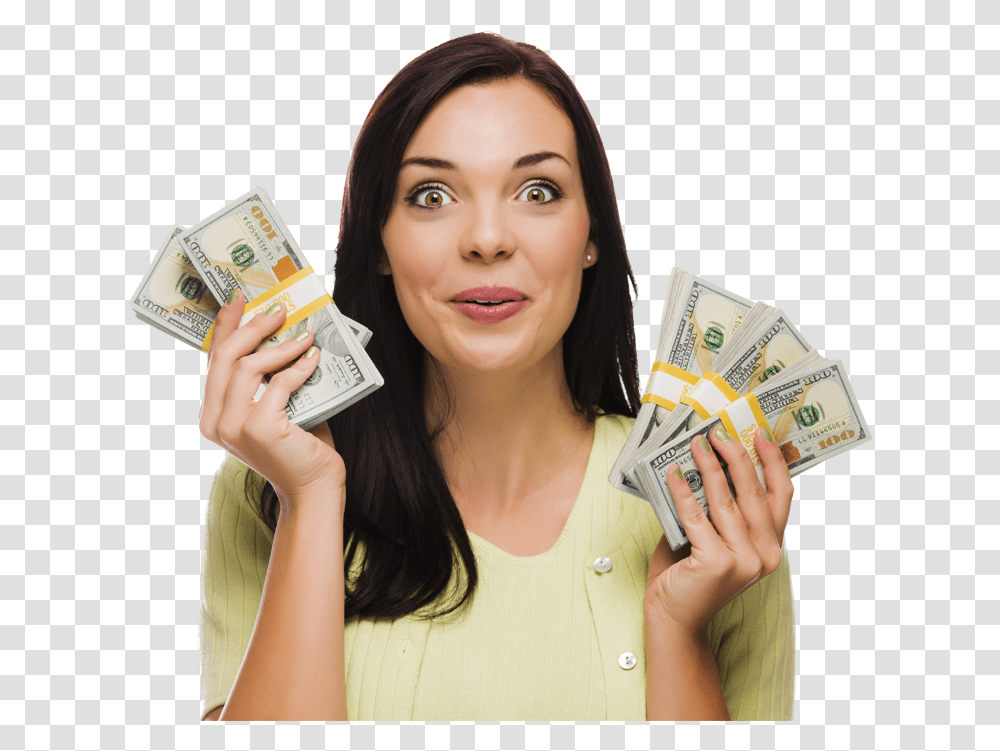 Saving Money Girl With Money, Person, Human, Text, Dollar Transparent Png