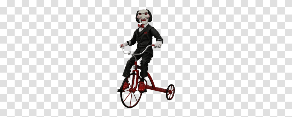 Saw Puppet On Tricycle, Vehicle, Transportation, Person, Human Transparent Png