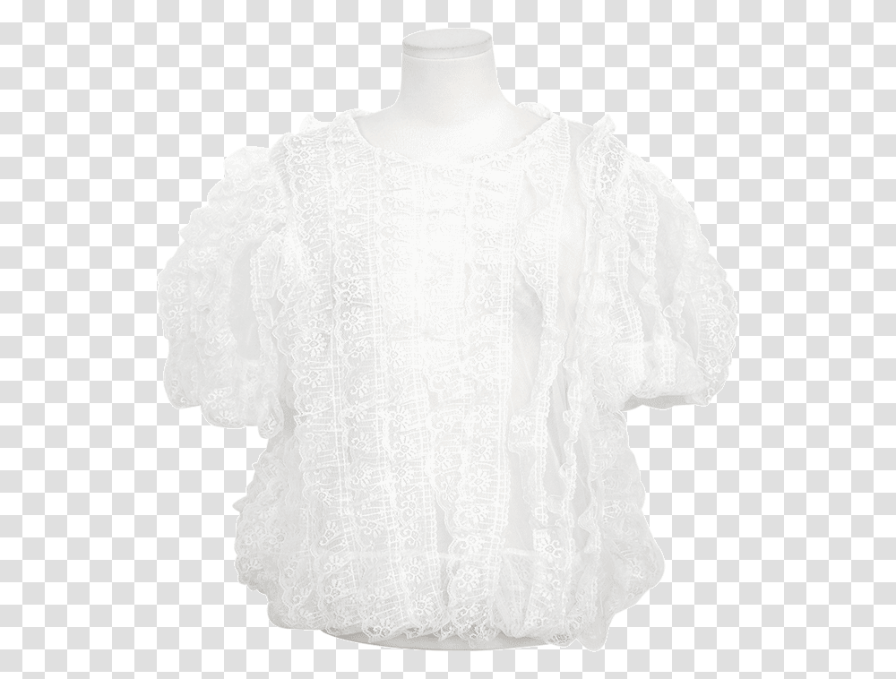 Scalloped Lace Trim Puff Sleeve Sheer Blouse By Stylenanda, Apparel, Long Sleeve, Person Transparent Png