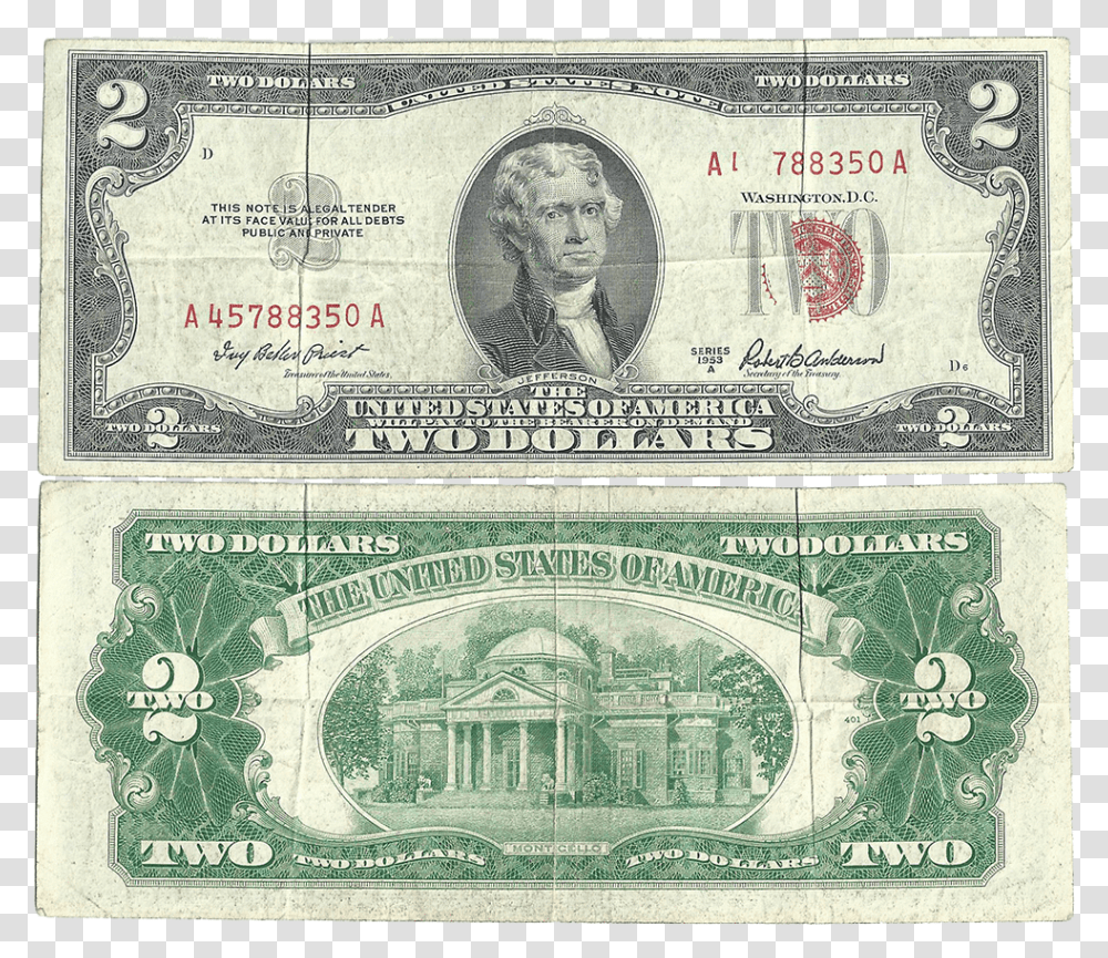 Scarce 1953 A 2 Legal Tender Error Note Fr 2 Dollar Bill, Money, Person, Human, Passport Transparent Png