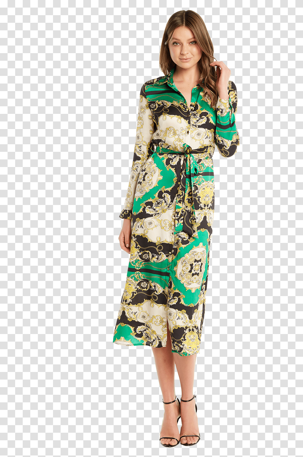 Scarf Pr Shirt Dress In Colour Classic Green Bardot Scarf Print Dress, Apparel, Robe, Fashion Transparent Png