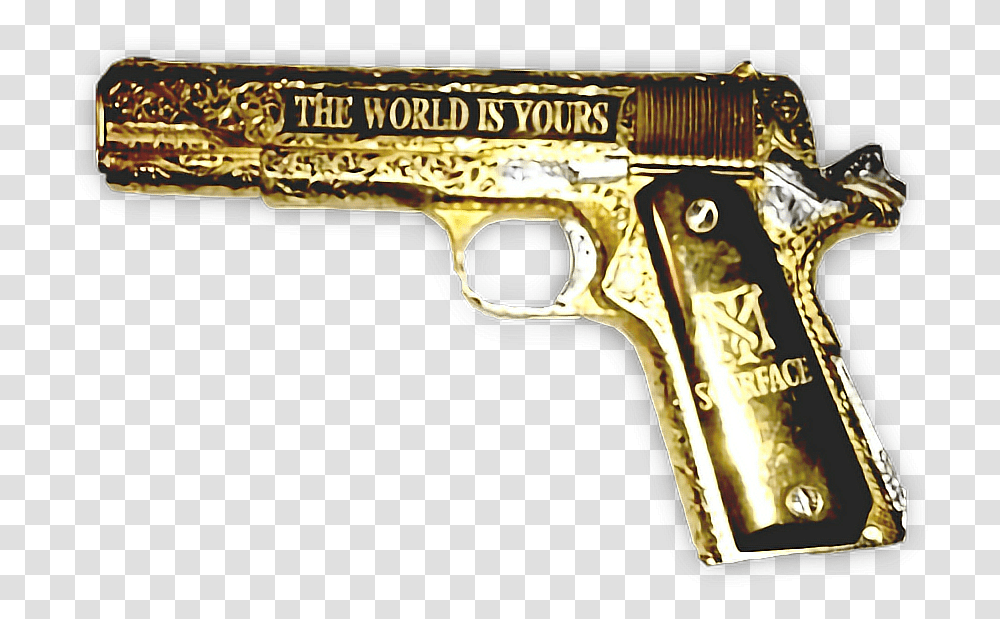 Scarface Gold Gun Scarface Freetoedit 38 Super Gold Guns, Weapon, Weaponry, Handgun Transparent Png