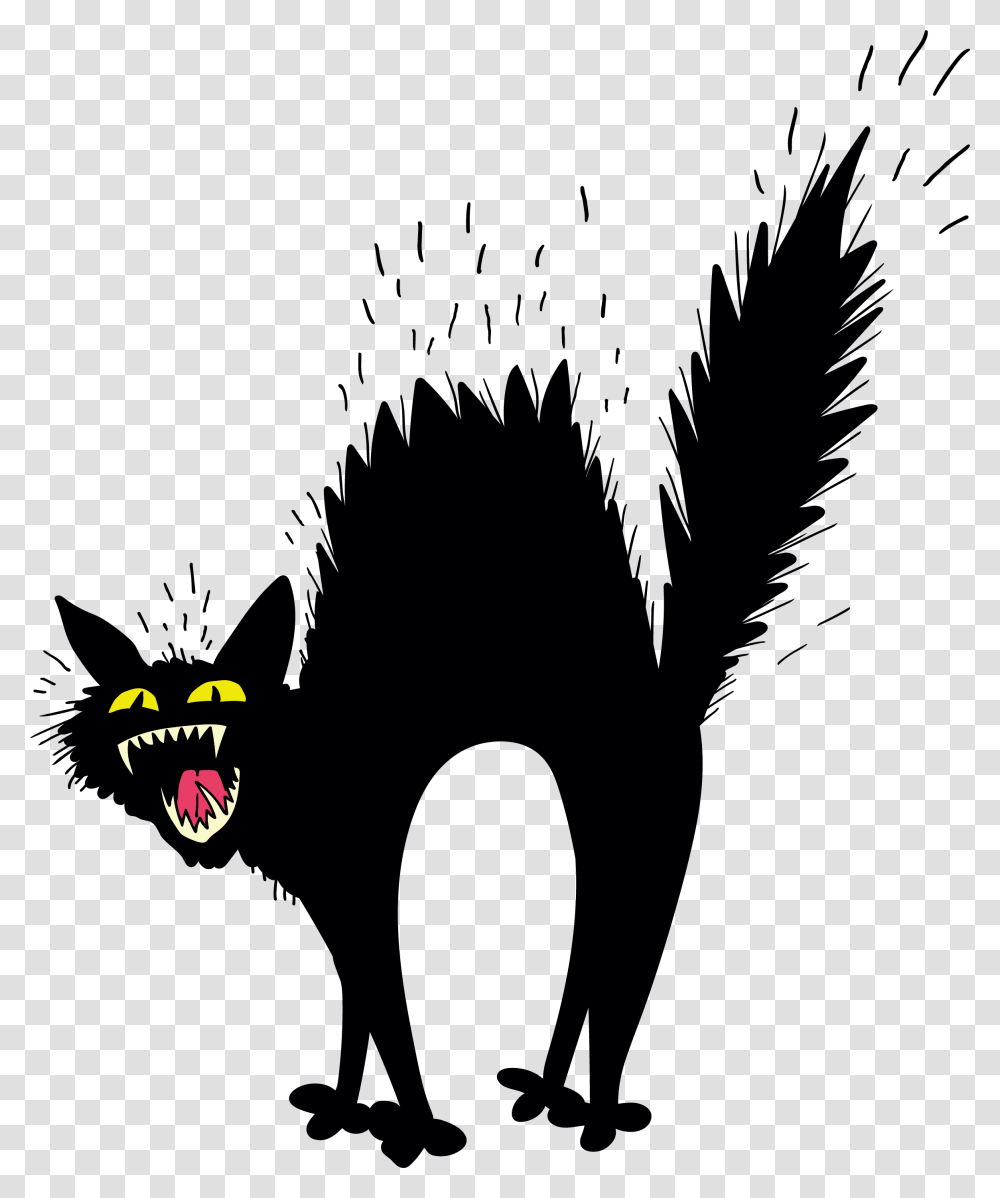 Scary Black Cat Cartoon, Silhouette, Animal, Stencil, Mammal Transparent Png