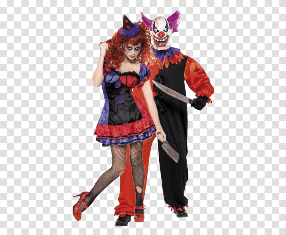 Scary Couple Clown Costumes Serial Killer Costume, Person, Performer, Female Transparent Png