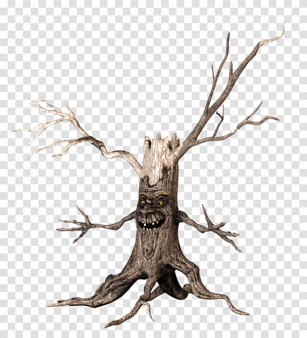 Scary Face And Arms Ugly Tree Clipart, Wood, Root, Plant, Spider Transparent Png