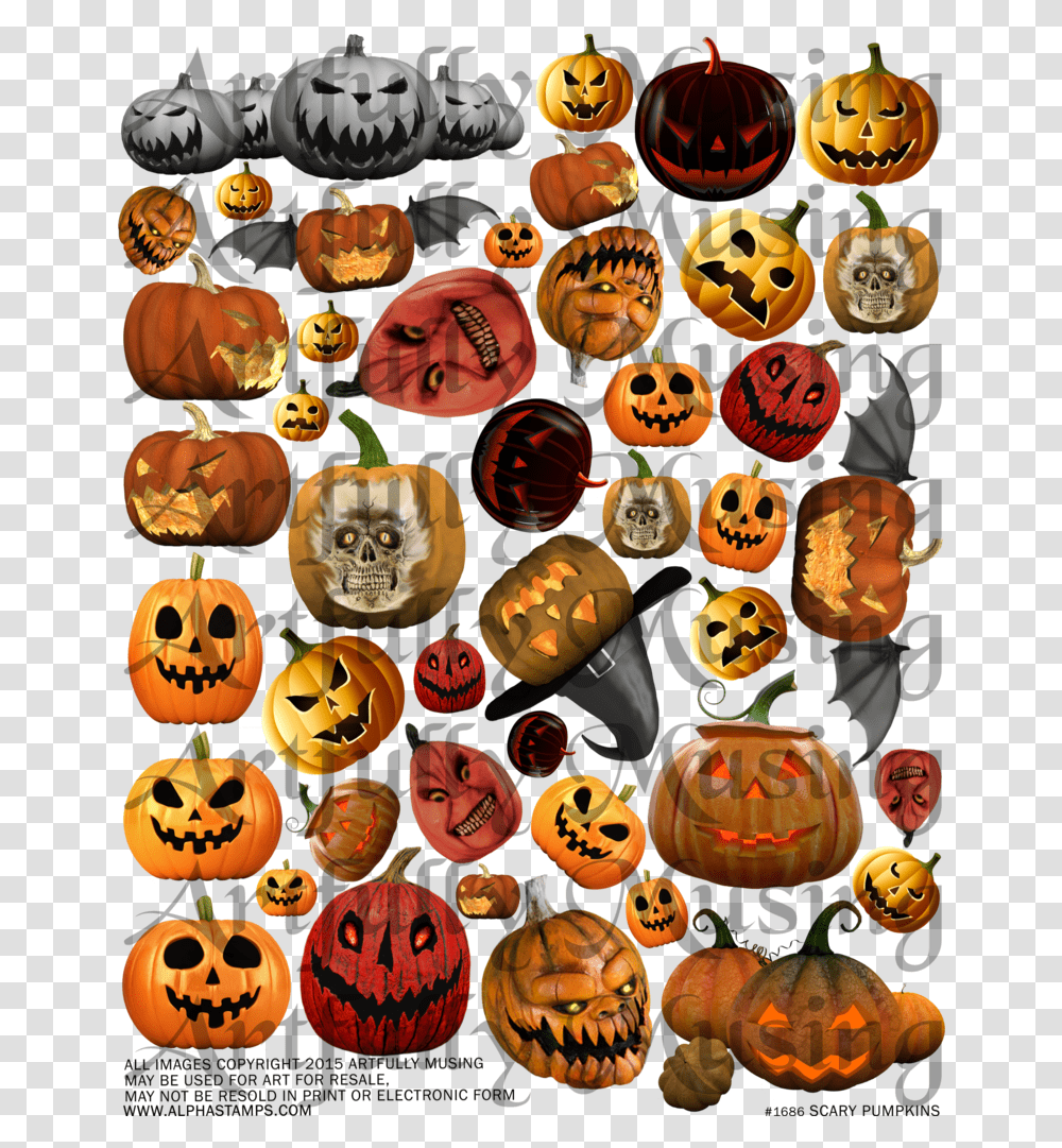 Scary Pumpkins Halloween Collage Sheet Digital Printable Clip Art, Vegetable, Plant, Food, Person Transparent Png