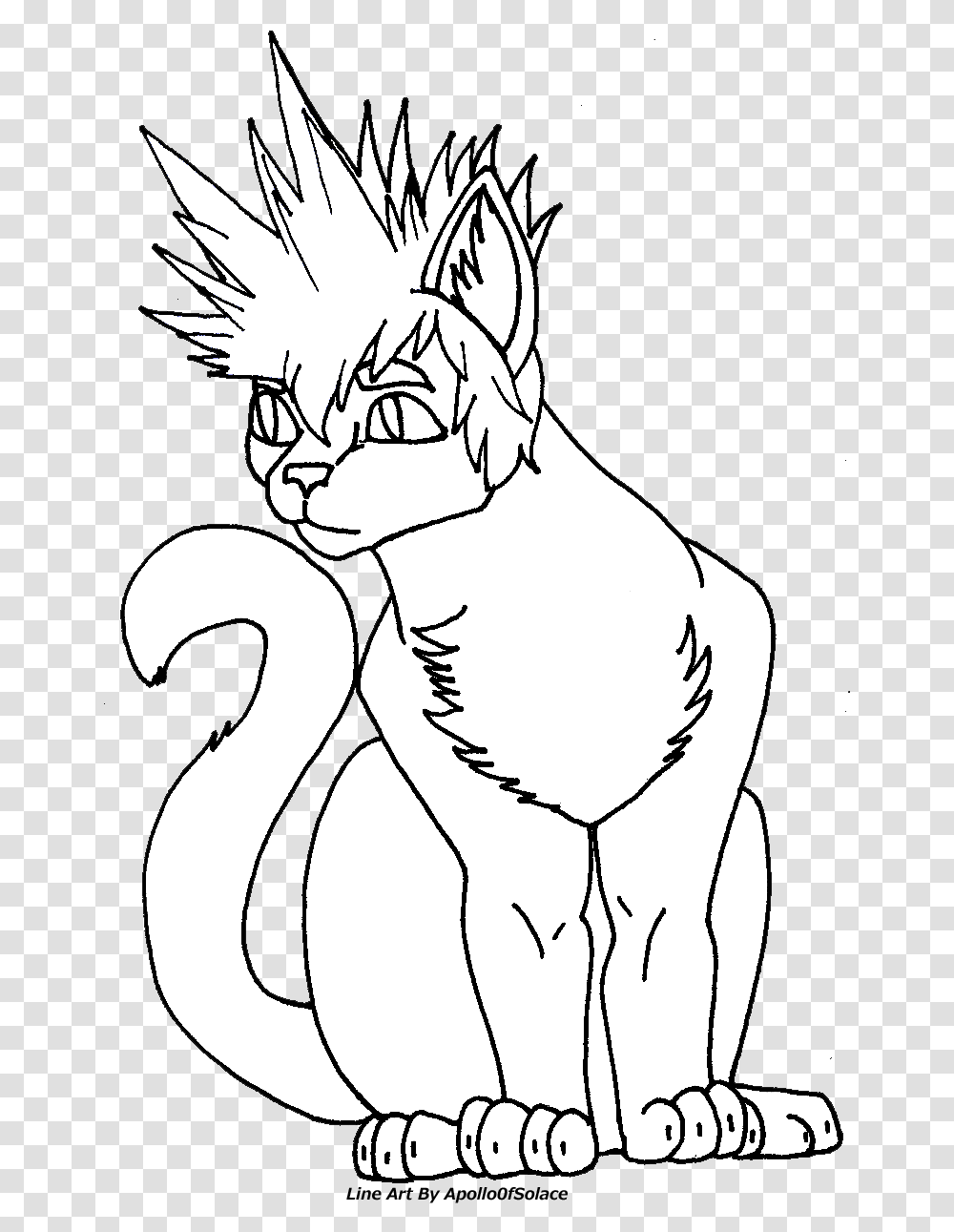 Scene Cat Line Art With Spiked Hair - Weasyl Fictional Character, Pet, Mammal, Animal, Egyptian Cat Transparent Png