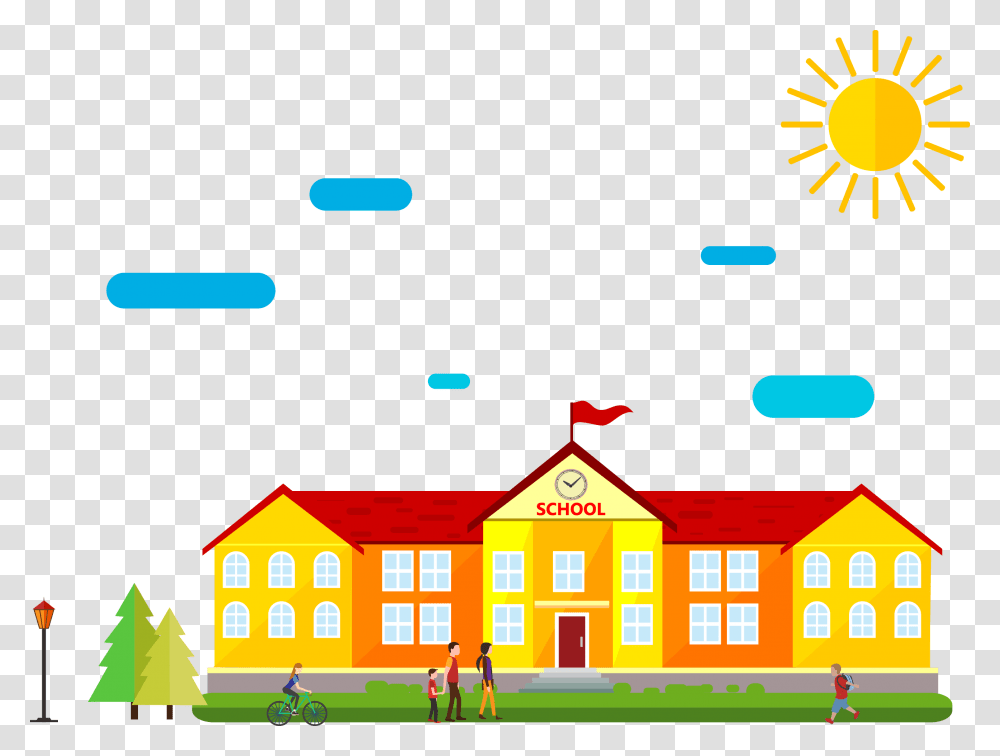 School Background Cartoon, Person, Campus, Neighborhood, Urban Transparent Png