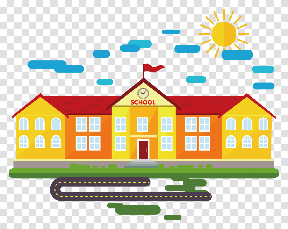 School Cartoon Classroom School Clipart, Neighborhood, Urban, Building, Scoreboard Transparent Png