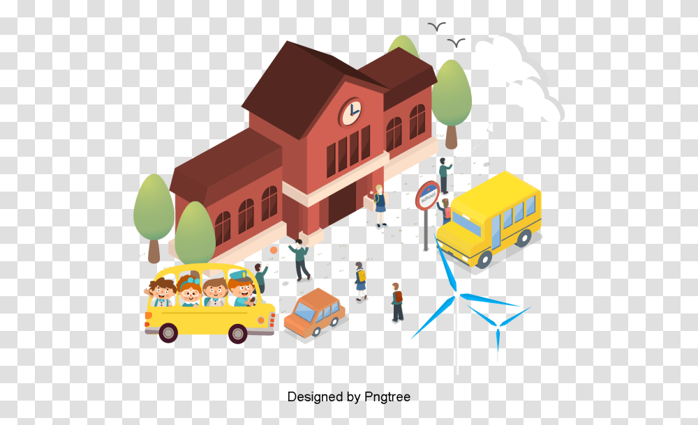 School Cartoon School, Toy, Vehicle, Transportation, Van Transparent Png