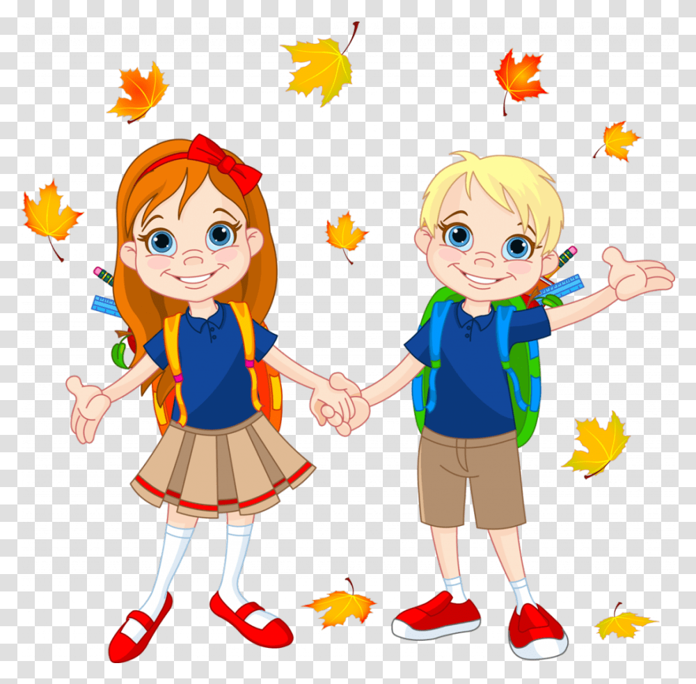 School Children Full Autumn School Clipart, Person, Hand, People, Female Transparent Png