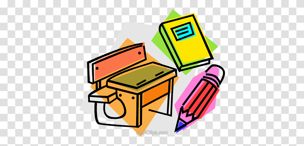 School Desk With Book And Pencil Royalty Free Vector Clip Art, Treasure, Crayon Transparent Png