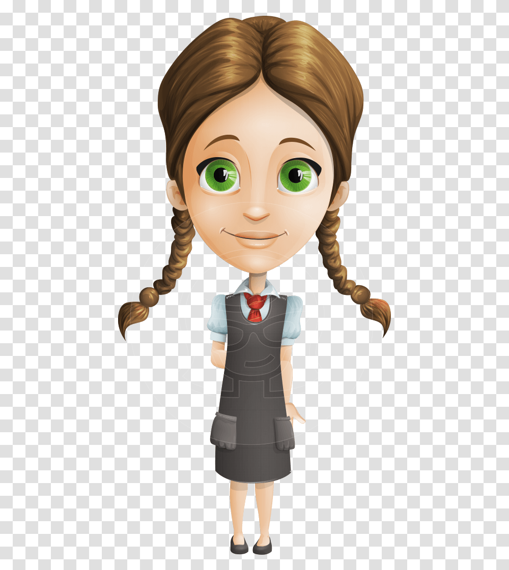School Girl With Uniform Cartoon Vector Character Aka Bedeutet Der Name Nesrin, Doll, Toy, Person, Human Transparent Png
