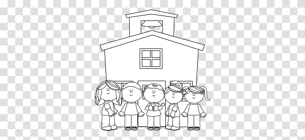 School House Clipart Cute Kids Clipart School Black And White, Housing, Building, Villa, Mansion Transparent Png