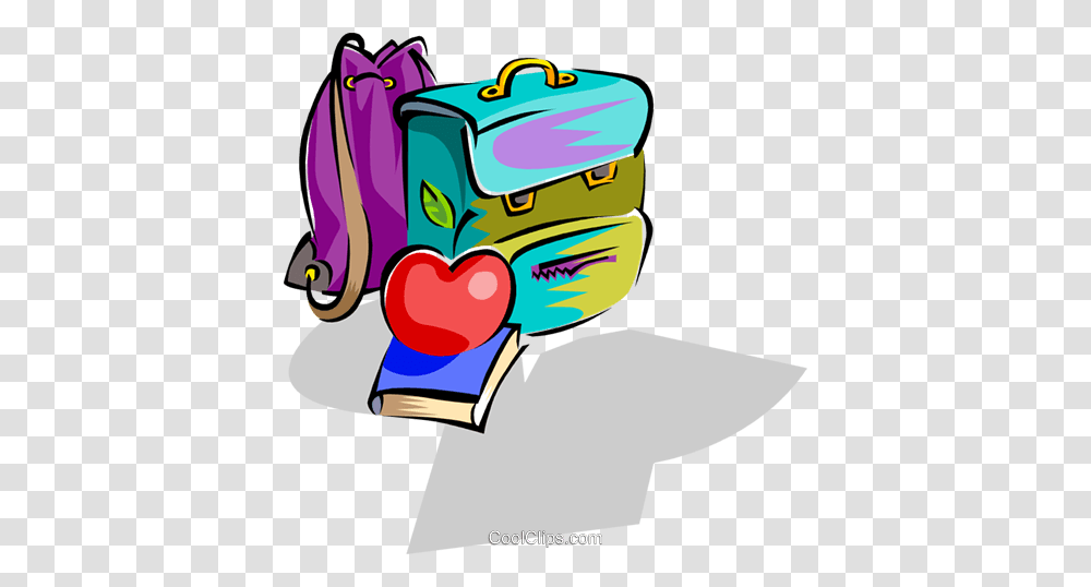 School Knapsack With Apple And Books Royalty Free Vector Clip Art, Heart, Dynamite, Bomb, Weapon Transparent Png
