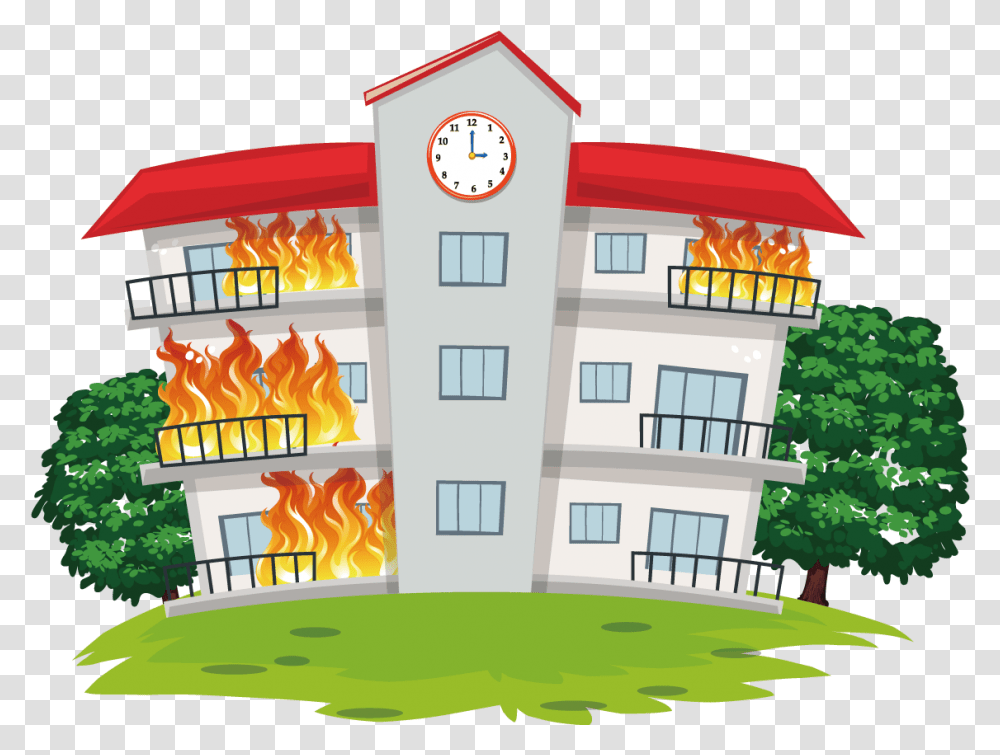 School On Fire Clipart, Grass, Plant, Housing, Building Transparent Png