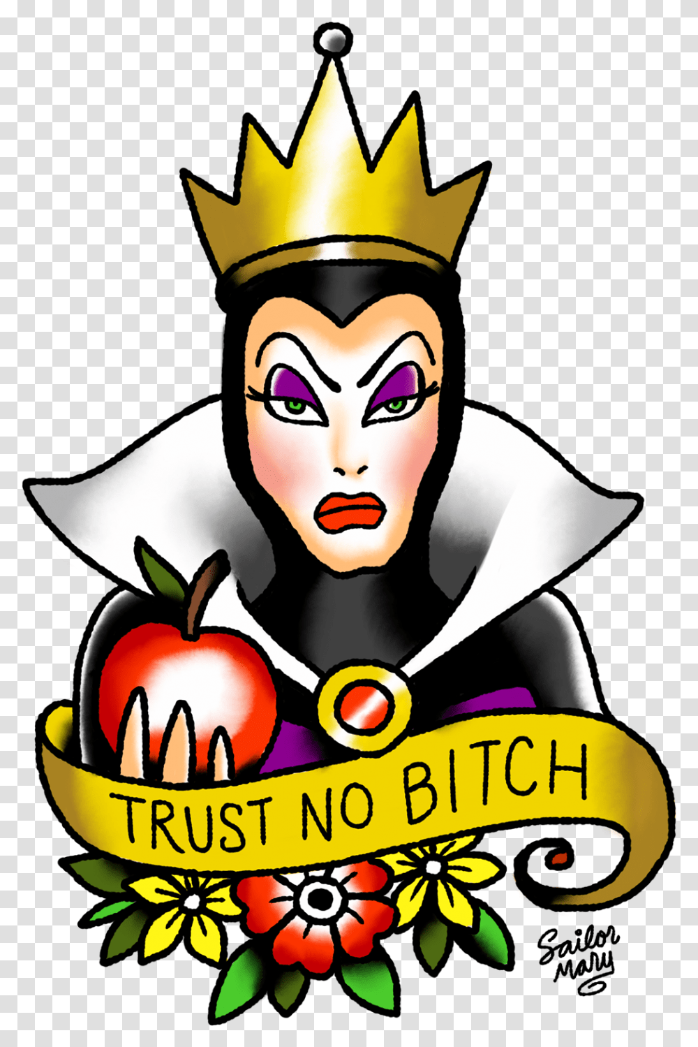 School Queen Old Flash Evil Bitch Disney Villains Tattoo Designs, Person, Human, Chef Transparent Png