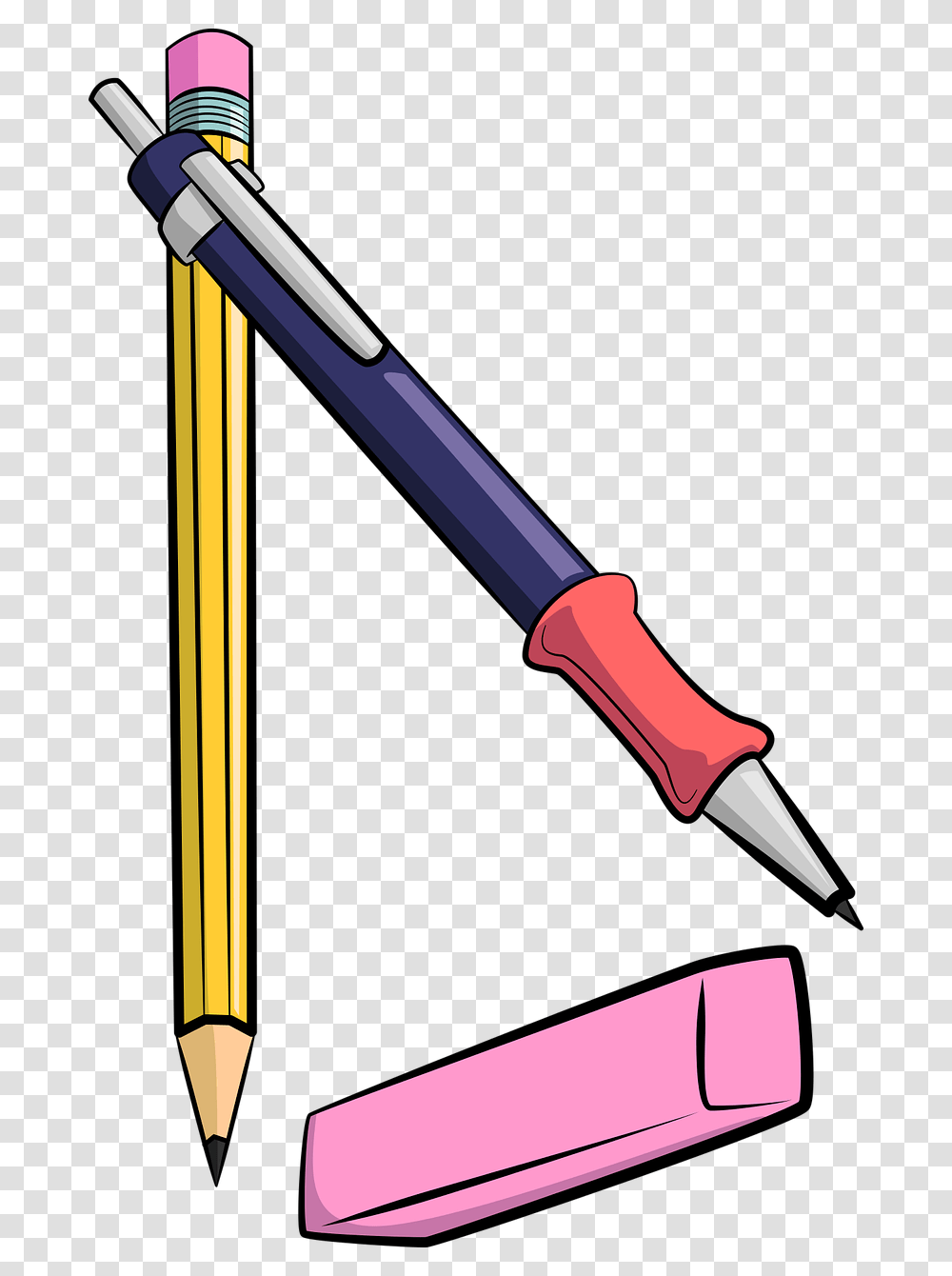 School School Supplies Education Pens Pencils And Erasers, Stick Transparent Png