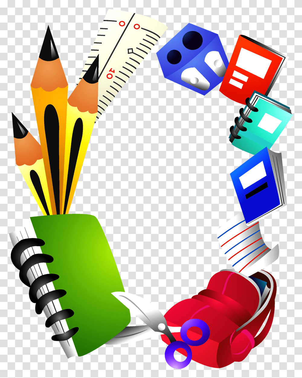 School Supplies Border Clipart Crafts And Arts, Pencil, Electronics Transparent Png