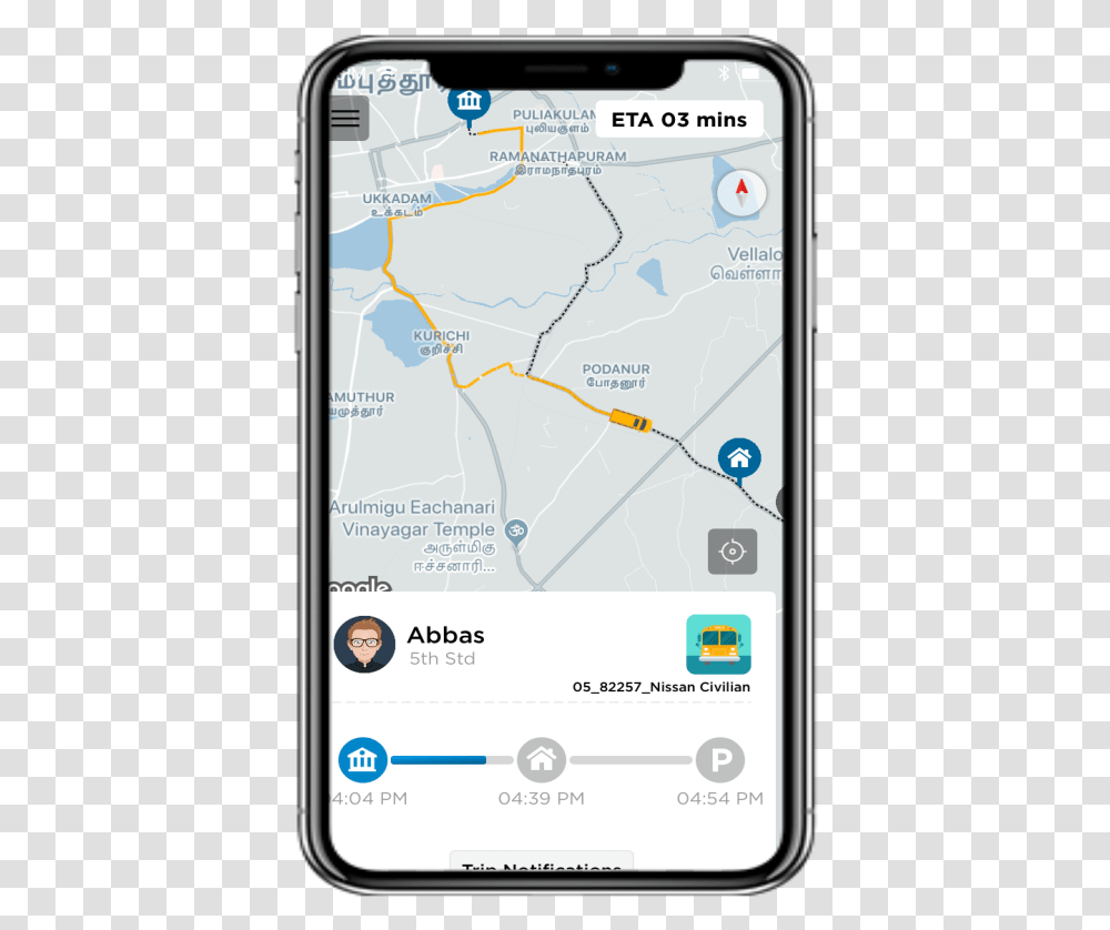 School Vehicle Gps Tracking Solution With Artificial Iphone X Google Maps Screen, Electronics, Mobile Phone, Cell Phone Transparent Png