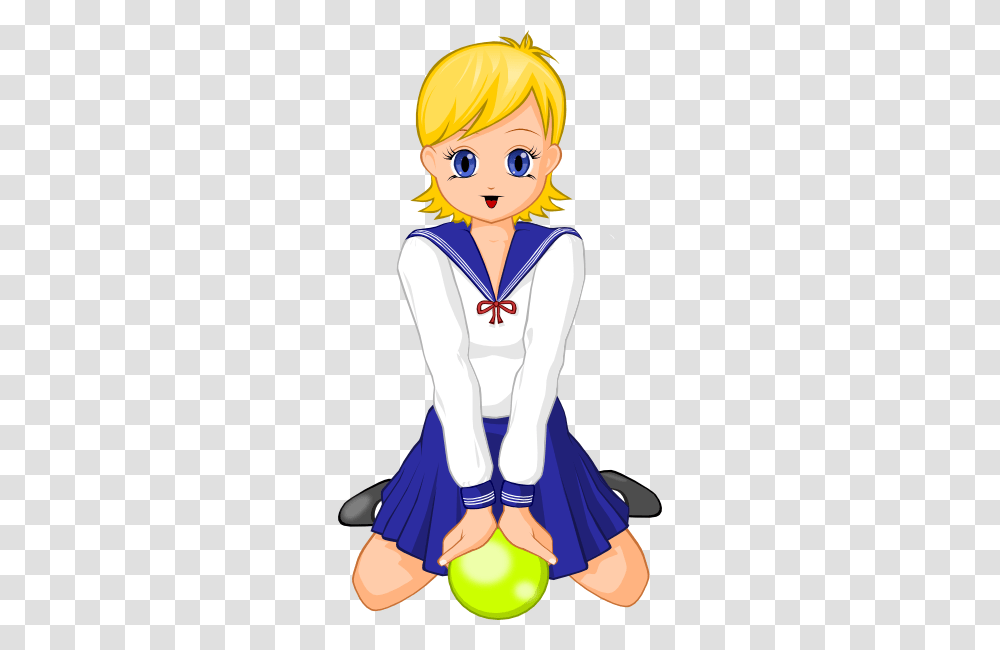 Schoolgirl With Green Ball Clip Art For Web, Person, Human, Sailor Suit, Female Transparent Png