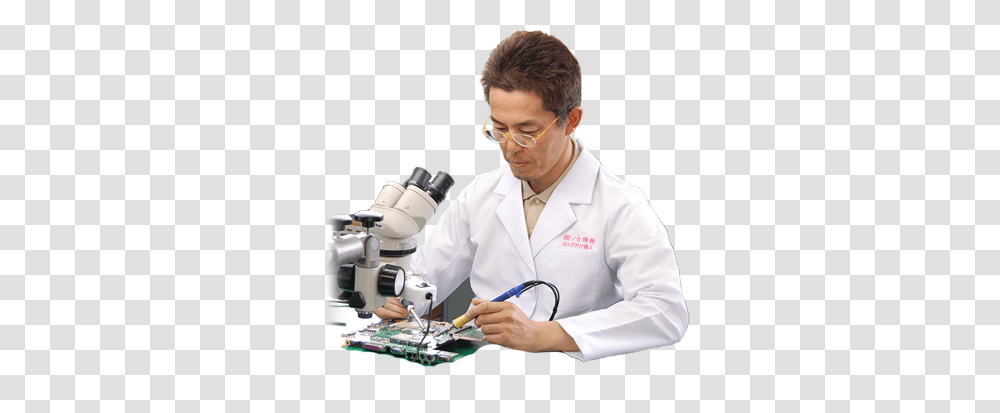 Scientist, Person, Lab Coat, Microscope Transparent Png