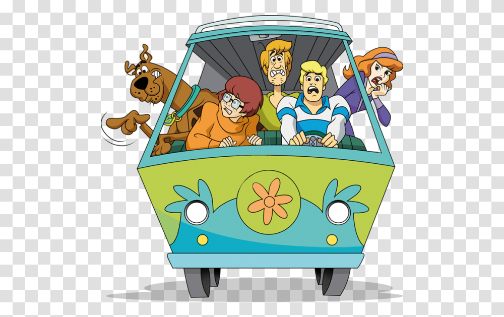 Scooby Doo Characters In Mystery Machine, Vehicle, Transportation, Person, People Transparent Png
