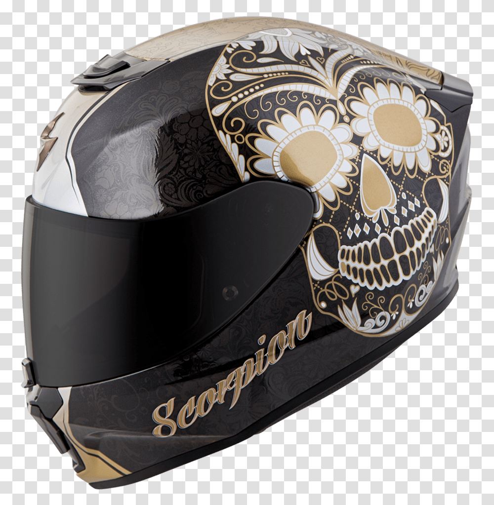 Scorpion Exo R420 Sugar Skull Gold, Apparel, Crash Helmet Transparent Png
