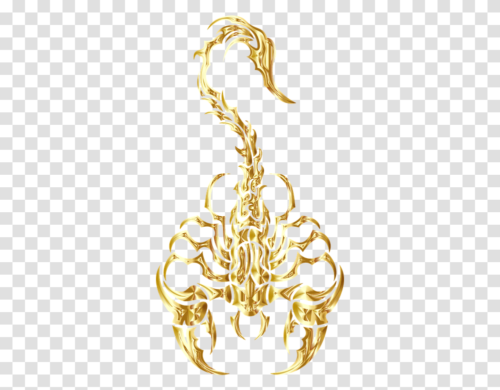 Scorpion Tribal Gold Free Vector Graphic On Pixabay Tribal Scorpion, Text, Cross, Dragon, Light Transparent Png
