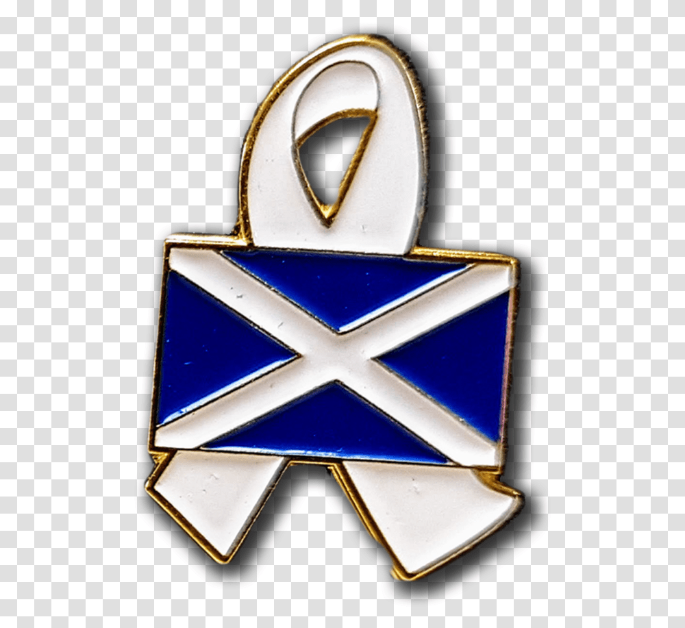 Scottish Flag Enamel Badge Bulk Options Available - White Ribbon Uk Emblem, Logo, Symbol, Trademark, Gold Transparent Png