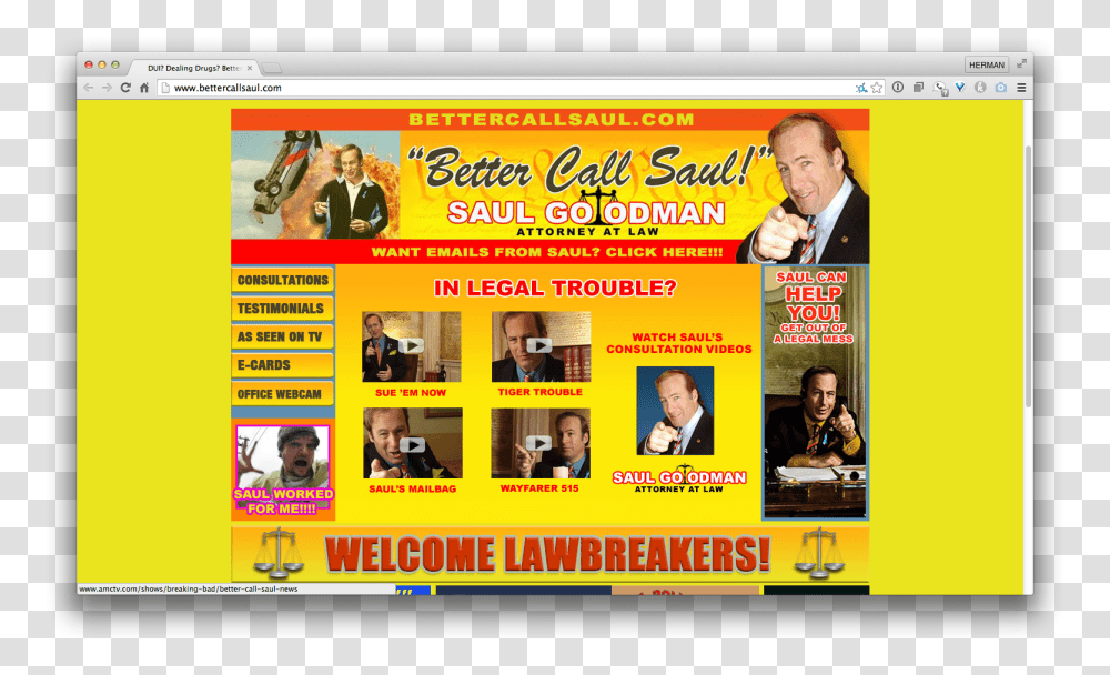 Screen Shot 2015 02 04 At Saul Goodman Website, Advertisement, Poster, Person, Human Transparent Png