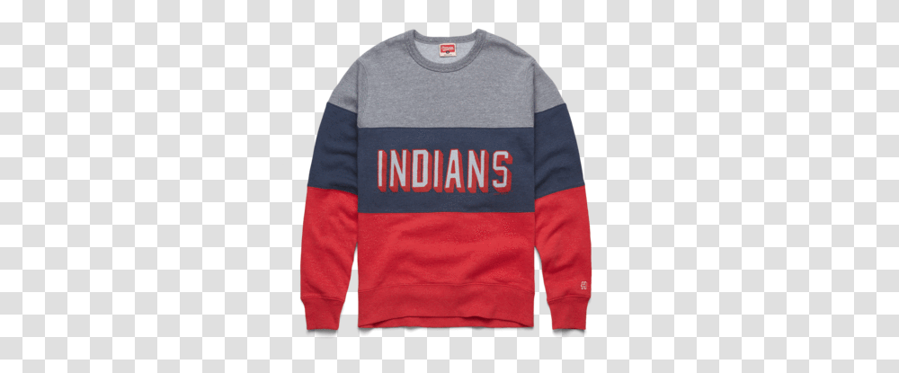 Script Cleveland Indians Stripe Crewneck Retro Mlb Sweater, Clothing, Apparel, Sweatshirt, Person Transparent Png