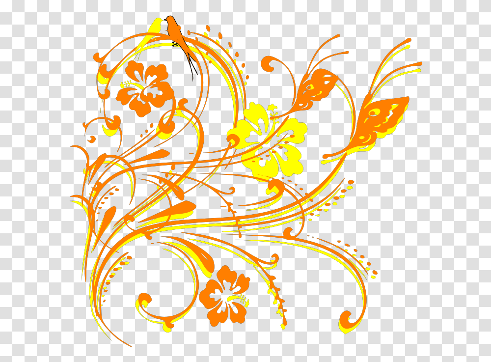 Scroll With Birds And Hibiscus Corner Border Design, Graphics, Art, Floral Design, Pattern Transparent Png